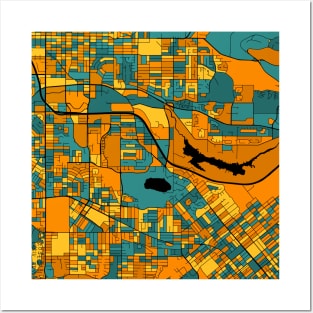 Burnaby Map Pattern in Orange & Teal Posters and Art